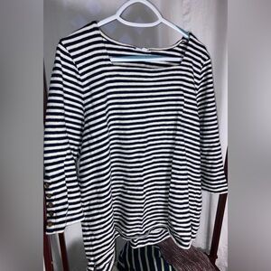 J Jill size XL navy & white stripe square neck sweater, 3/4 sleeve